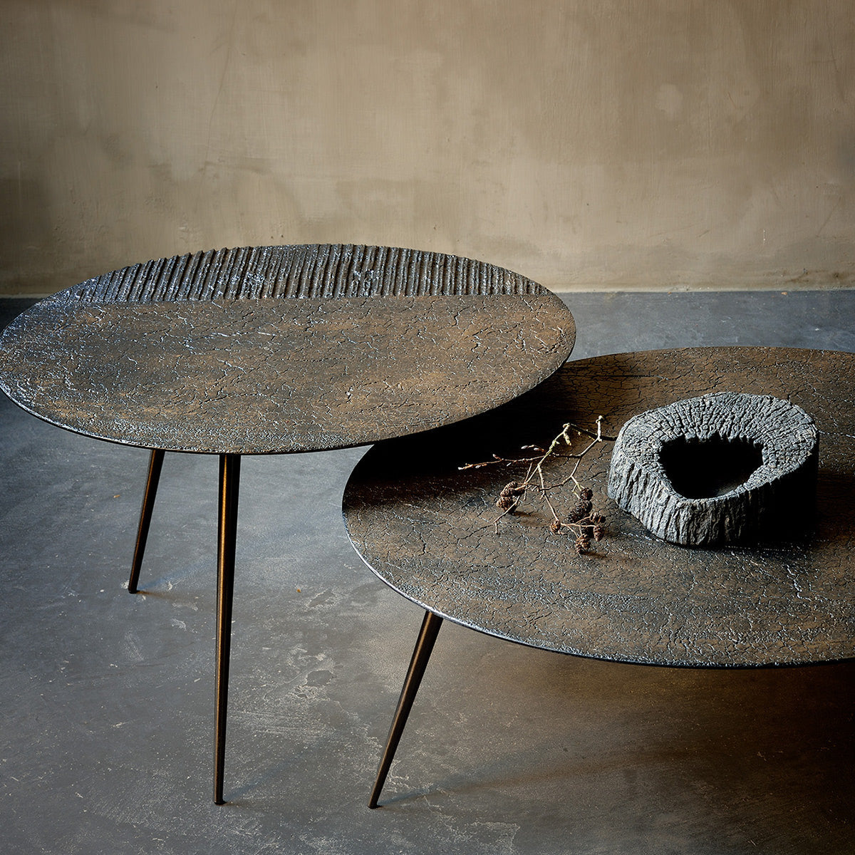 Table basse Luna - Lava Linear - Whisky - Ø 65 x h 41 cm